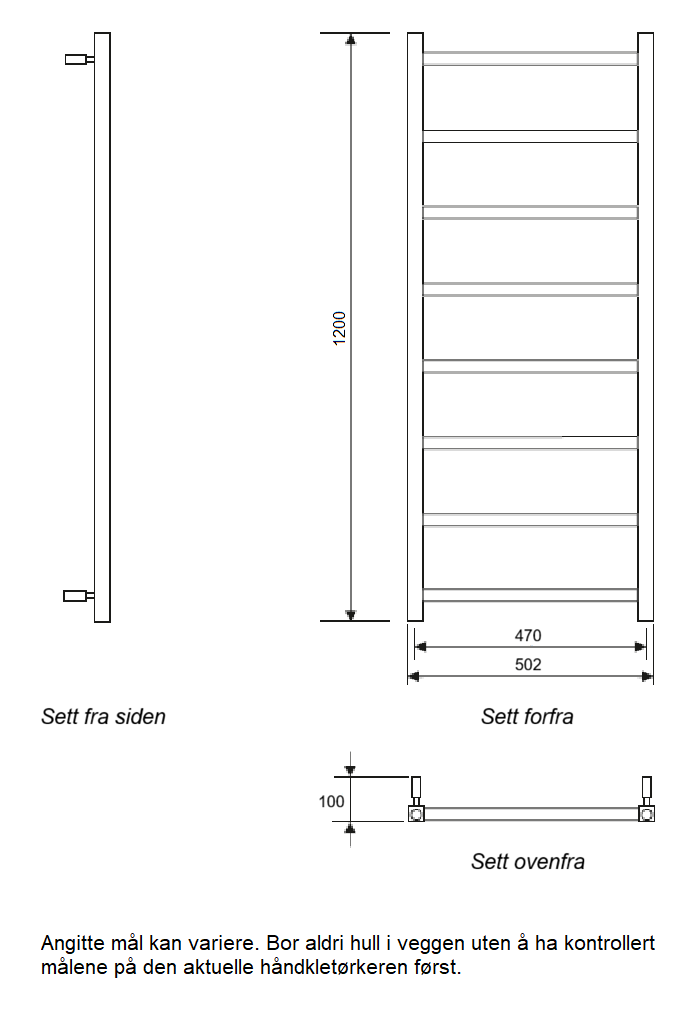 24-4009 PAX Håndkletørker Lyra 50x120 krom - dimensjon