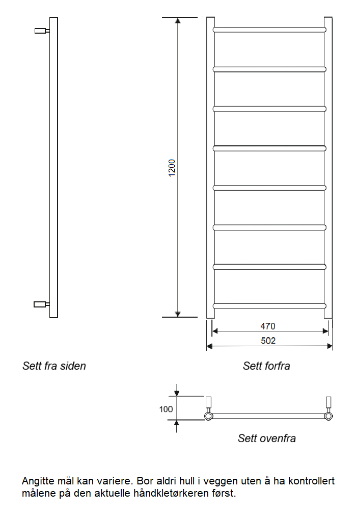 24-4019 PAX Håndkletørker Tamburin 50x120 krom - dimensjon