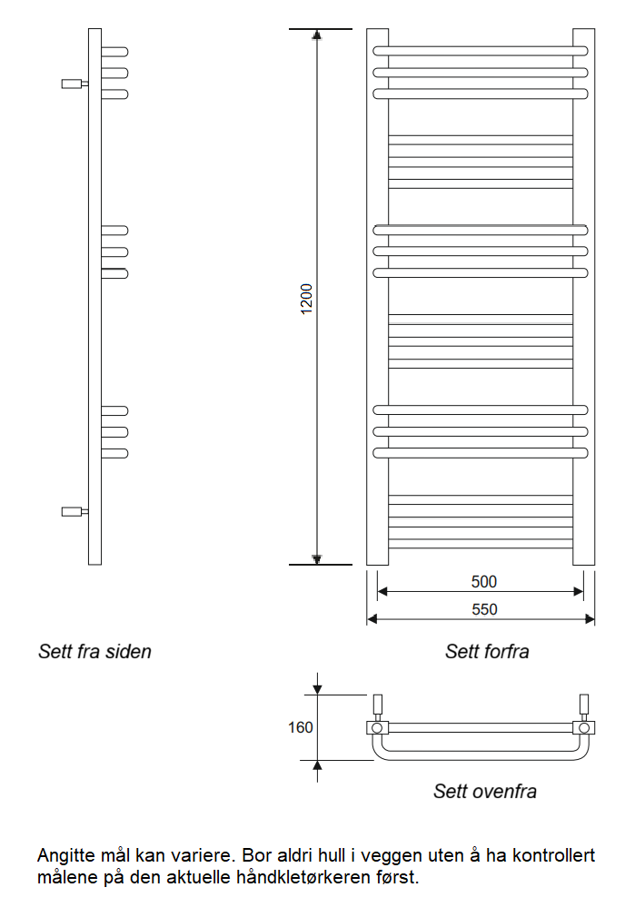 24-4307 PAX Håndkletørker Viola 55x120 krom - dimensjon