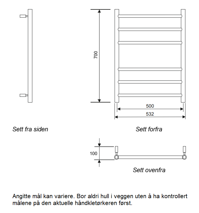 24-4600 PAX Håndkletørker Positiv 53x70 krom - dimensjon