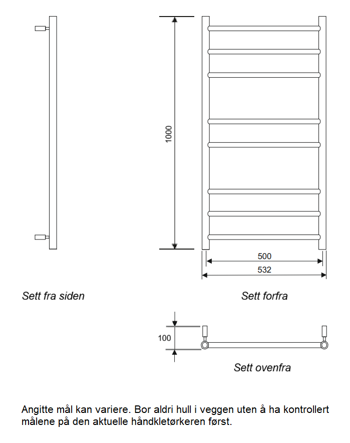 24-4601 PAX Håndkletørker Positiv 53x100 krom - dimensjon