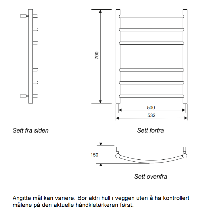 24-4700 PAX Håndkletørker Cello 53x70 krom - dimensjon