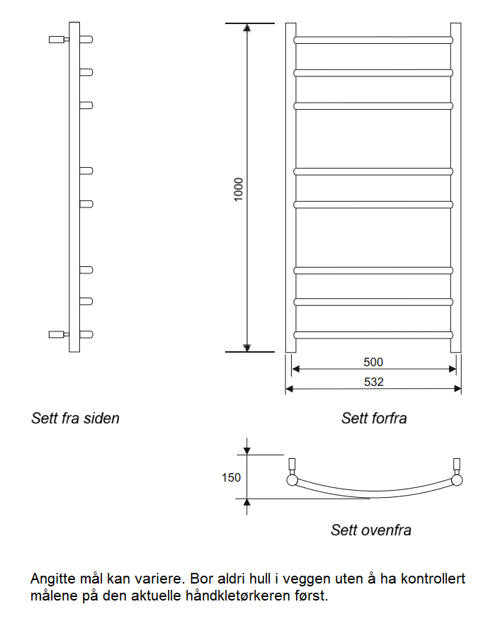 24-4701 PAX Håndkletørker Cello 53x100 krom - dimensjon